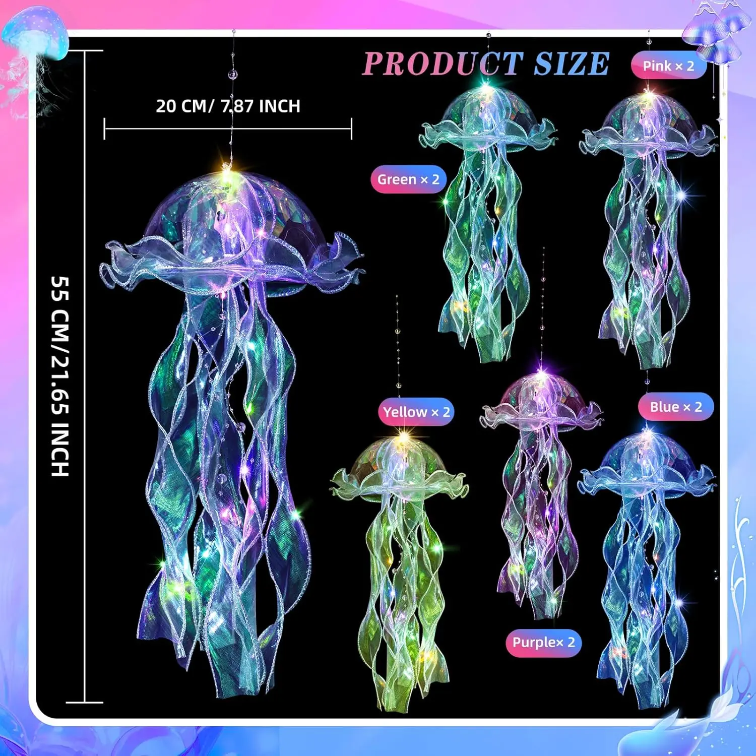 Jellyfish Decor, 10 Pcs Jellyfish Lanterns - Hanging Jelly Fish Decoration for Mermaid Theme Party & Under The Sea Party Decorations, Birthday Gift Supplies for Women Girls Baby (5 Colors)
