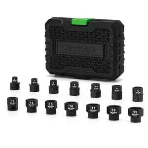 TecoTek 14-Piece 3/8-Inch Drive Metric Low Profile Impact Socket Set 6mm-19mm No Skips 6 Point CR-MO Shorter for Tight Areas