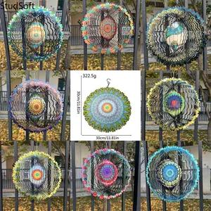 2026 New 3D Mandala Wind Spinner 12Inch, Colorful Metal Kinetic Wind Spinner with Rotatable Design, Vibrant Mandala Hanging Ornament for Garden, Patio, Yard & Outdoor Decor