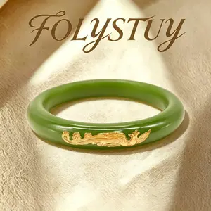 [Jade Bangle]【FOLYSTUY (JXY72)】 Jade Dragon and Phoenix Pendant for Men and Women - Daily Elegant Unisex Bangle