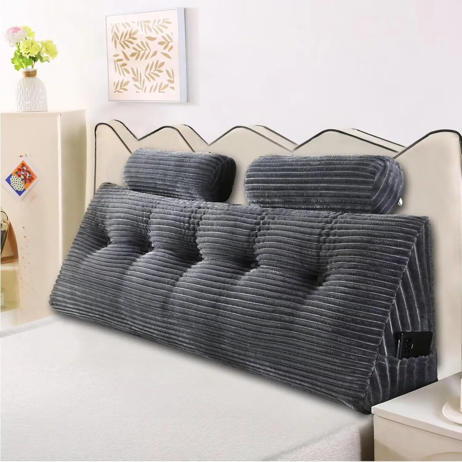 Headboard Pillow for  Reading and Relaxation - Grey Wedge Backrest Pillow for Bed,Daybed,and Lounging - Supportive and Stylish Long Pillow for Sitting and Sleeping  (59x8x20 Inches)