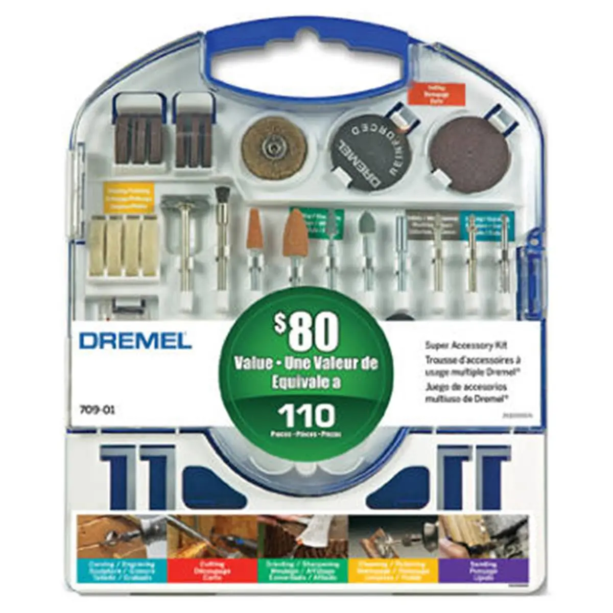 Dremel 709-01 110-Piece Super Accessory Super Set, for High Speed Cutting Tasks, Polish & Grind Jobs, Inches Measurement Compatibility