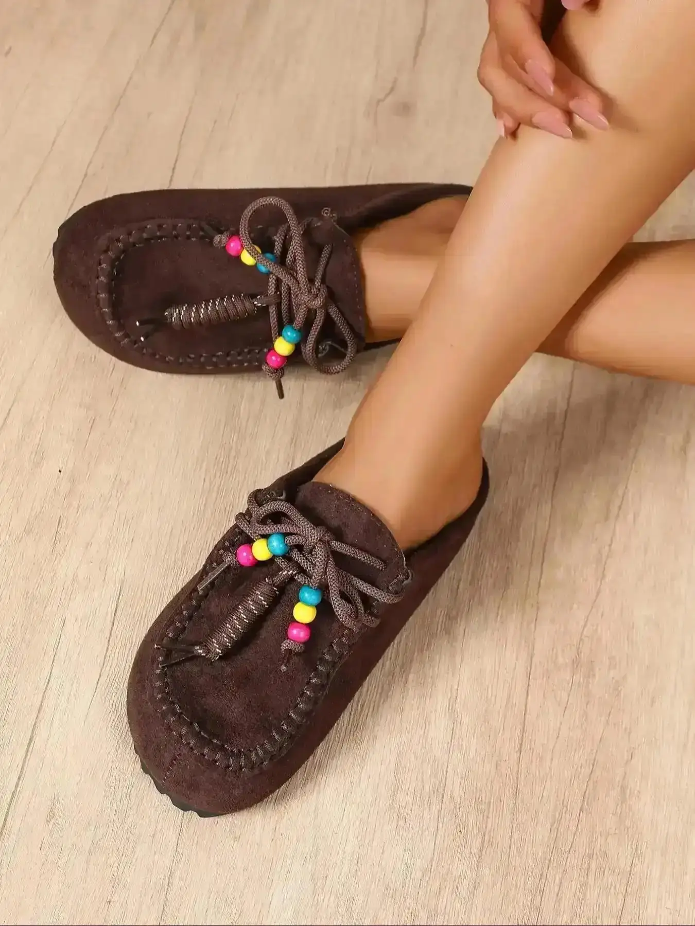 2026 New Women's Round-Toe Cork suede Clog Mules –Boho Beaded Tassel Vintage Slip-On Clogs with Arch Support Soft Sole and Colorful Beads Cozy Fall Flats for Walking Home Foot women shoes flat lightweight fashion daily