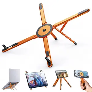 Adjustable desktop computer stand, suitable for use on desks, compatible with MacBook, iPhone, iPad, and tablets. Lightweight aluminum construction; ideal for use in offices, homes, and while traveling.