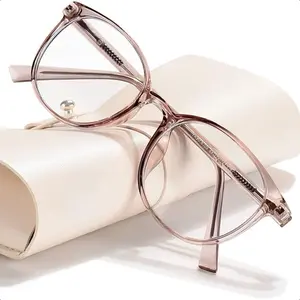 Blue Light Blocking Glasses Women Men Computer Eyeglasses,TR90 Fashion Round Transparent Anti Blue Light Glasses with Anti Eyestrain & UV Glare for Gaming & Reading (Flesh Pink)