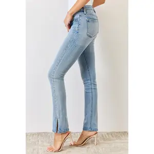 Kancan Full Size Mid Rise Y2K Slit Bootcut Jeans Basic Spandex Womenswear Bottom Chic Stretchy Style Comfort Cotton comfortable jean