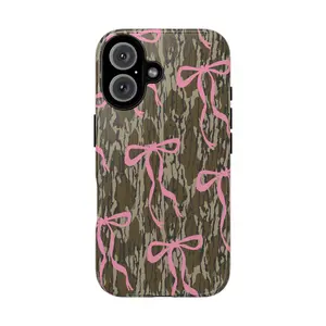 [Trending]Camo Tough Case , Camo Ribbon Pink Bow Tough Cases With Real Hunting Camouflage For IPhone 17 16 Promax Compatible With Samsung Galaxy S25