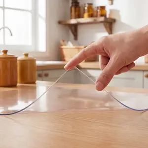 Transparent crystal white PVC tablecloth, 1.5 mm thick, highly flexible, waterproof, oil-proof, heat-resistant, stain-resistant, tear-resistant, durable, non-fading, suitable for dressing tables, countertops, bedside tables, and dining tables