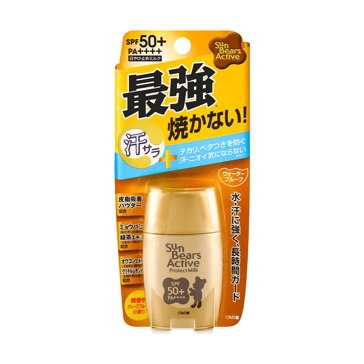 OMI Sunbears Active Protect - Sunscreen for Face - Quick-Dry Waterproof Sweat-Resistant Grapefruit Scent SPF50+ PA++++ 30g (