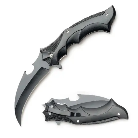 10” XL Pocket Knife Black Hawkbill Blade Pruning Knife Spring Assist Folding Knife