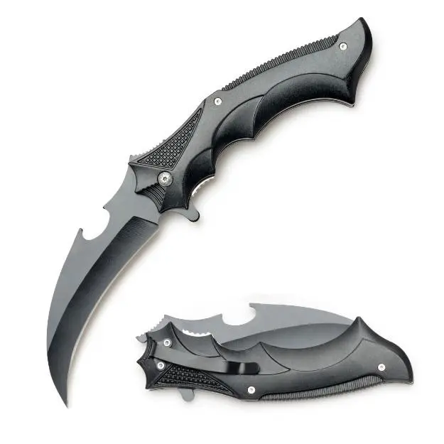 10” XL Pocket Knife Black Hawkbill Blade Pruning Knife Spring Assist Folding Knife