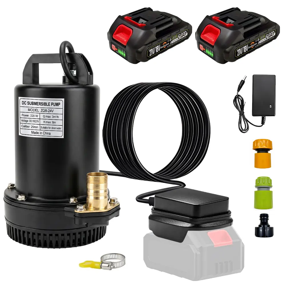 DARKBOOM Anti-Clog Submersible Water Pump – Pool & Sump Utility Pump, 50L/Min Flow, 8M Head, 18V/21V Compatible, Includes 2 Batteries & Charger