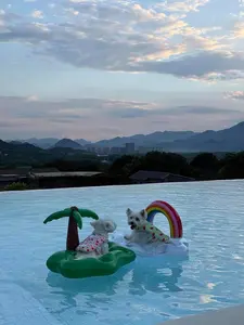 2026 Upgrade PVC Dog Pool Float, Inflatable Small Pet Floats with Palm Tree Resort Shape, Pet Raft for Pool Lake Beach, Dog Floaties for Swimming