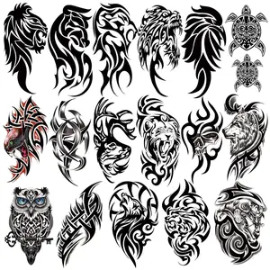 77 Sheets Temporary Tattoo, 17 Sheets Half Arm Black Tribal Lion Owl Wolf Turtle Deer Fake Body Arm Tattoos for Adults Men Women, 60 Sheets Tiny Tattoos Stickers for Boys Girls Kids Party Supplies