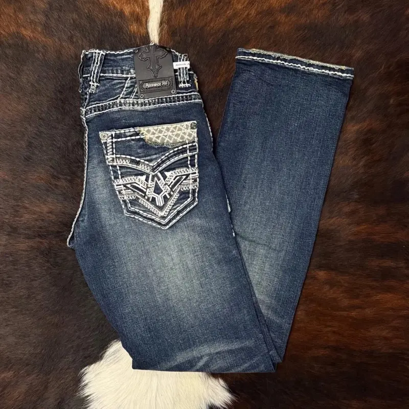AM-2321 Answer Me Premium Straight Fit Jean with Embroidered Pocket and White Stitching