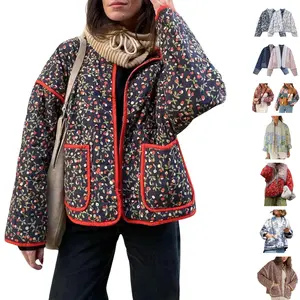 UANEO Women's Vintage Y2K Cropped Floral Quilted Jacket Printed Casual Lightweight Open Front Padded Puffer Coat | TikTokShopBlackFriday Christmas