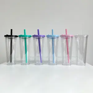 20pcs Pack 24oz pre-drilled Reusable Snow Globe Boba Cup Acrylic Double Walled Snow Globe Cups with Hole and Plug