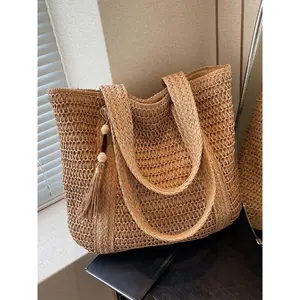 New Large Capacity Fringe Accessory Straw Beach Bag, Perfect for Vacation Travel Shopping Outdoor Use, Stylish and Versatile