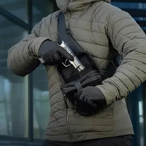 Concealed carry shoulder bags for handguns, shooting range bags, chest bags, and cross-body bags with holsters.
