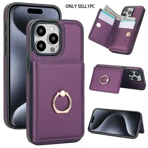 Pure Color Ring Phone Case with Card Holder, 1 Piece Phone Protector, Protective Phone Cover, Compatible with iPhone 17 16 15 14 13 12 11 Pro Max Plus Air