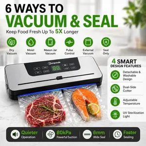 Zenpeak Vacuum Sealer Machine with External Vacuum, Removable Drip Tray, Dry & Moist Modes, Pulse Control, Adjustable Temperature, 6mm Wider Seal, Built-In Bag Cutter for Food Storage, Meal Prep, Sous Vide Automatic, Summervibes tiktokshopspringglow