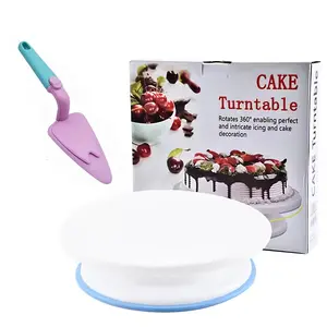 Cake Turntable Set with Detachable Cake Spatula, Triangle Pizza Scoop Cheese Spoon Transfer Tool, PP Plastic Rotating Icing Stand, Pastry Decorating Tools