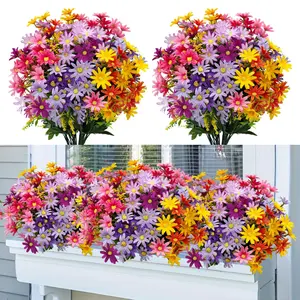 8 Bundles Artificial Daisy Flowers, UV Resistant Faux Silk, Colorful Wildflowers, Artificial Mixed Flower for Outdoor Decoration, Perfect for Porch, Balcony, Patio, Artificial Flower Arrangements