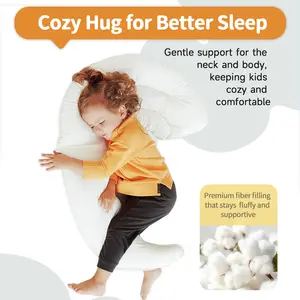Choc chick Curve Toddler Body Pillow for Sleep Training, 34x27 inches Moon Shape Soft Child Hug Pillow, 100% Natural Cotton Pillowcase, Washable & Breathable Crib Pillow for Kids