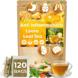 Anti-Inflammatea Loose Leaf Tea Bags with Ginger, Turmeric, Peppermint, Black Pepper, Cinnamon. Biodegradable Tea Bags. Sugar-Free, No Caffeine, No Gluten, Vegan, No Artificial Flavors, 120 count