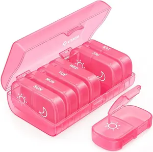 Weekly Pill Organizer 2 Times a Day AM PM Case with One-Side Large Opening for Easy Use 7 Day Travel Medication Box for Vitamins Fish Oils Supplements