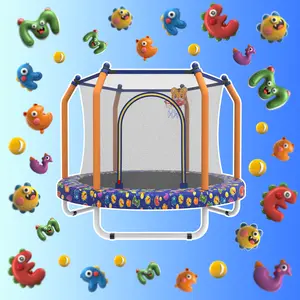 Mersco 55" Mini Round Trampoline for Kids - Indoor-Outdoor Sports Toy with Enclosure Net, Basketball Hoop, Ball, Deep Blue Sports Equipment for Fun Game