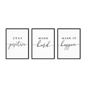 3pcs Motivational Wall Art Office Decor: Positive Affirmations Prints Posters,Stay Positive Work Hard Make It Happen Quotes Inspirational Wall Decor for Home Office unframed
