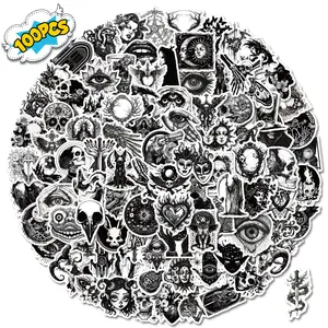 100 Pieces Non-duplicate Black White Gothic Punk Style Graffiti Stickers Waterproof Suitcase Decals Laptop Skateboard DIY Decor Fridge Magnets