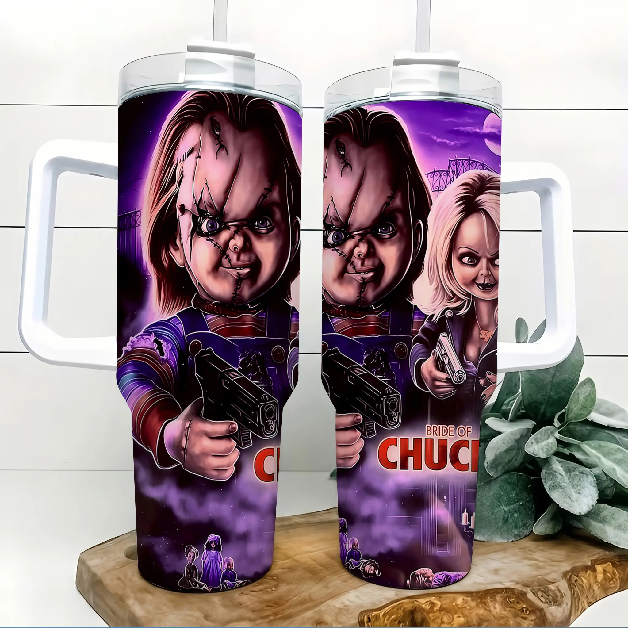 [Father's Day Gift] Bride of Chucky Horror Movie 40oz Heat-Resistant 304 Stainless Steel Insulated Tumbler, Kitchenware Drinkware Tumbler, Spillproof Vacuum Flask with Handle, Straw, Lid, 24H Cold-12H Hot Retention, Men's Commuting Car Cup, 40Oz Heat-Resi