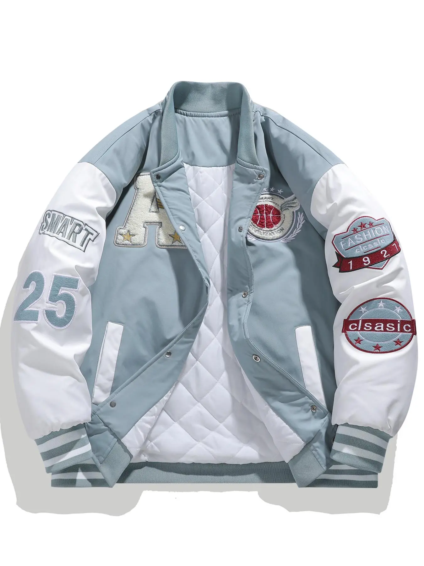 Men's Colorblock Letter & Figure Embroidery Baseball Collar Patchwork Jacket, Regular Fit Casual Long Sleeve Button Front Outerwear for Fall & Winter, Men's Clothes for Daily Wear, Collared Jacket, Classic, Coats, Casual Outerwears