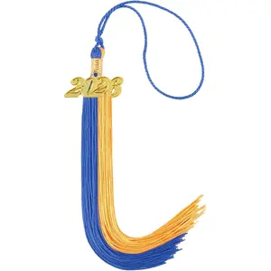 Graduation Tassel 2026 Double Color Tassel with Gold Year Charm 9" Royal Blue and Gold