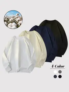 Men's 3-Pack Loose Crew Neck Long Sleeve Tees - 100% Cotton! Warm Soft Breathable, Perfect for Spring Fall Casual & Layered Outfits