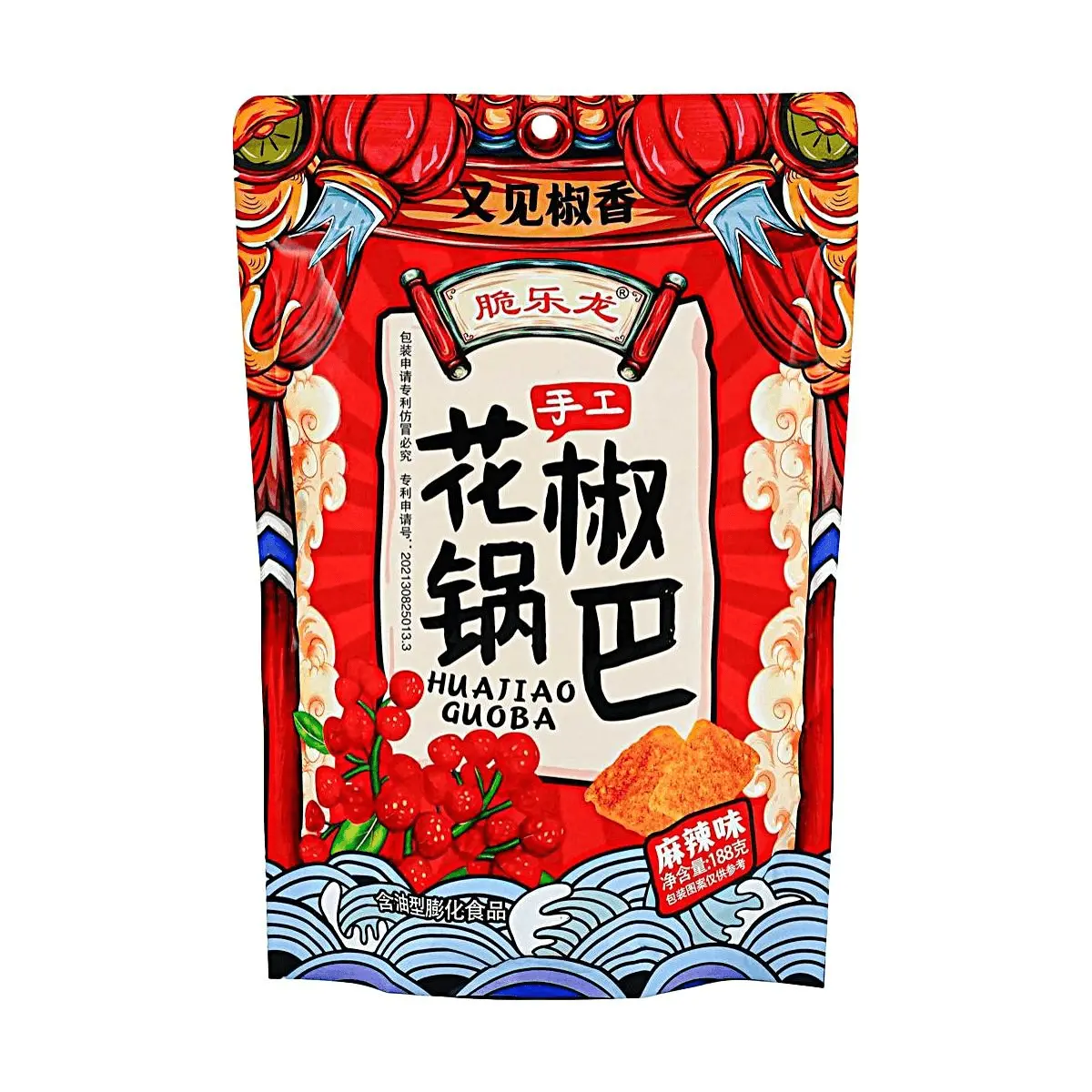 CUILELONG Hand-Fried Sichuan Peppercorn Crispy Rice Snacks - Spicy Mala Flavor, 188g, Authentic Chinese Food, Crunchy Crisps