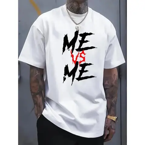 100% Cotton Men'S Casual Cotton T-Shirt With "Me Vs Me" Printed On It, Crew Neck, Short Sleeves, Loose Version, Four-Season Knitted Fabric T-Shirt, Suitable For Daily And Weekend Wear. Golf Gift T-Shirt For Men And Women