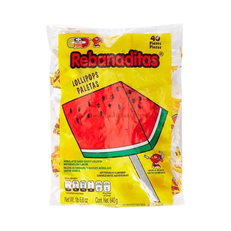 Vero Rebanaditas Watermelon No Chili Lollipop (40 Count) Mexican Candy, Sweet Snack Bonbon Candies, Dulces Mexicanos