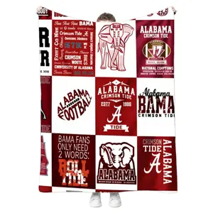 Alabama Roll Tide Checkerboard Blanket, Soft Flannel Throw, College Team Print Nap Blanket, Warm Cozy Bedroom Couch Blanket, Popular Decorative Blanket, Giftable Blanket for Crimson Tide Fans & Football Lovers