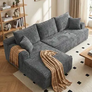 96'' Plush Modern L-Shaped Cloud Sectional Sofa Corduroy Cloud Velvet Modular Couch With Chaise, No Assembly Required Sectional Sofa Living Room Furniture
