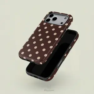 1PC Polka Dot Brown Beige Pattern Printed Phone Case, Durable 2in1 Shockproof Protector Protective Cover, Protection, Phone Accessories for iPhone X 11 12 13 14 15 Pro Max for Galaxy S24 23 Ultra Series Holiday/Birthday Gift Fashion Case