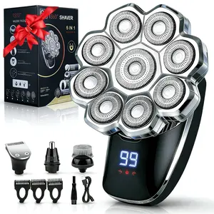 6-in-1 Electric Head Shaver, Waterproof Wet/Dry Grooming Shaver & Accessories, Cordless Rechargeable Bald Head Razor for Home & Travel, Multifunctional Epilator