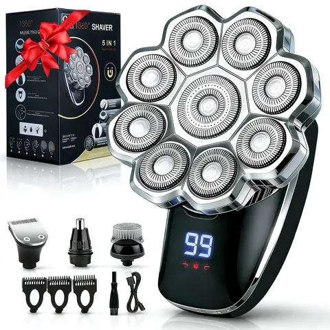 【Black Friday】6-in-1 Electric Head Shaver, Waterproof Wet/Dry Grooming Shaver & Accessories, Cordless Rechargeable Bald Head Razor for Home & Travel, Multifunctional Hair Shaver