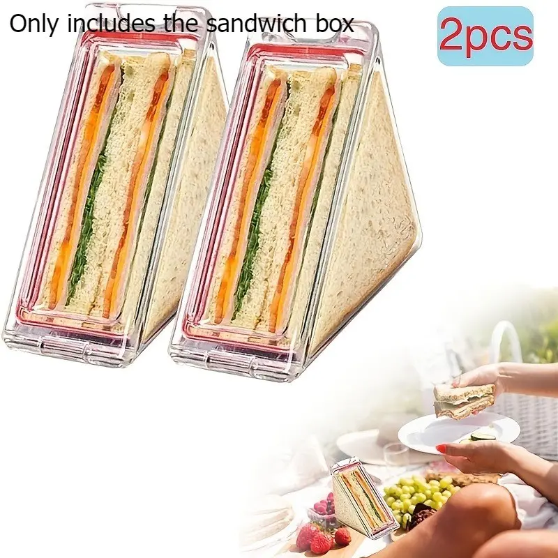 2pcs Reusable Triangle Sandwich Box, Easy to Clean Clear Food Storage Container, Portable Lunch Box for Lunch Picnic Office Outdoor Use, Clear Durable Plastic Containers