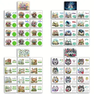 1 flower basket, Wolf, book, fence pattern special shape Mosaic crystal dot diamond DIY Diamond Painting Kit 2026 New Year calendar 13 artistic calendar set, one calendar for one month, suitable for planning daily life and developing good habits