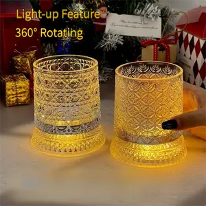 Creative 360 °       Rotating Luminous  whiskey glass with light-up feature, premium tumbler beer glass, crystal cup,Embossed wine cup