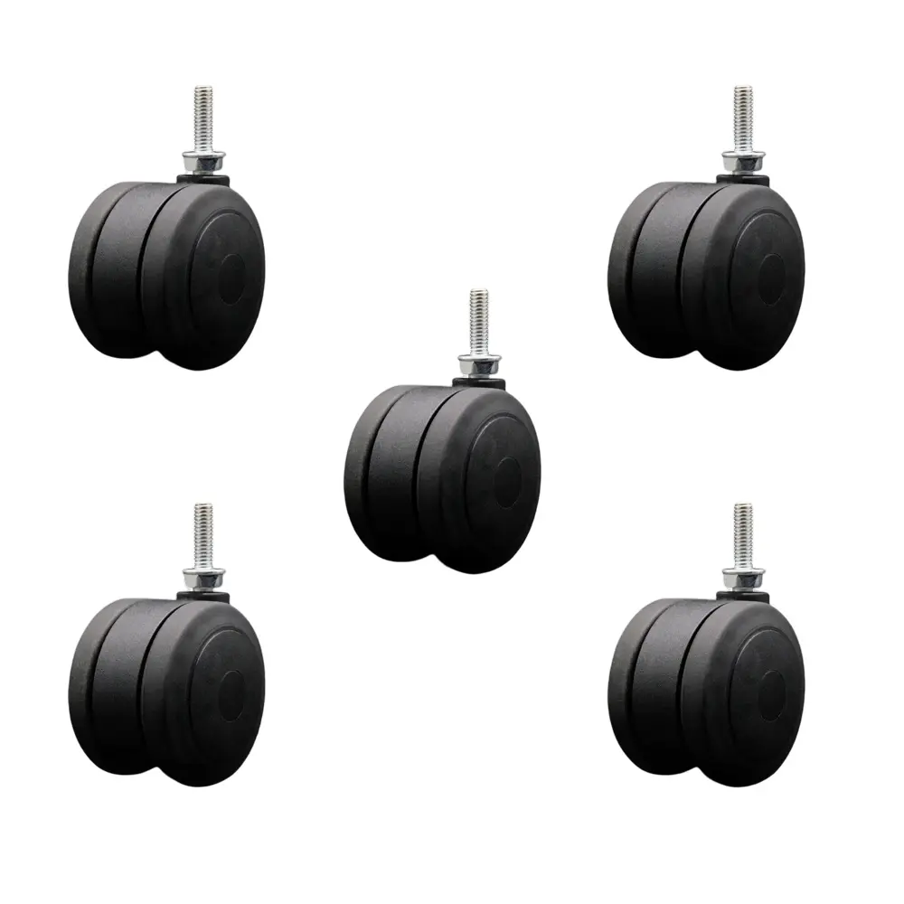 212 MAIN Double Swivel Thermoplastic Office Furniture Moving Wheels (Model SCC-TS02S75-TPR-BLK-5161810-5), 3 in. Extra Large Heavy-Duty Quiet Non-Marking, 0.31 in.-18 TPI x 1 in. Threaded Stems, Set of 5, Double Swivel Wheels, Furniture Moving Wheel