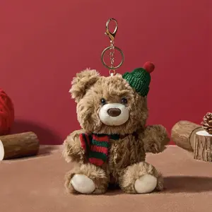 Gift Bear Series Christmas Sitting Plush Keychain, Cute Soft Stuffed Bear Ornament for Holiday Decor, Bags, Backpacks, Stocking Stuffers & Gifts Festive Decoration